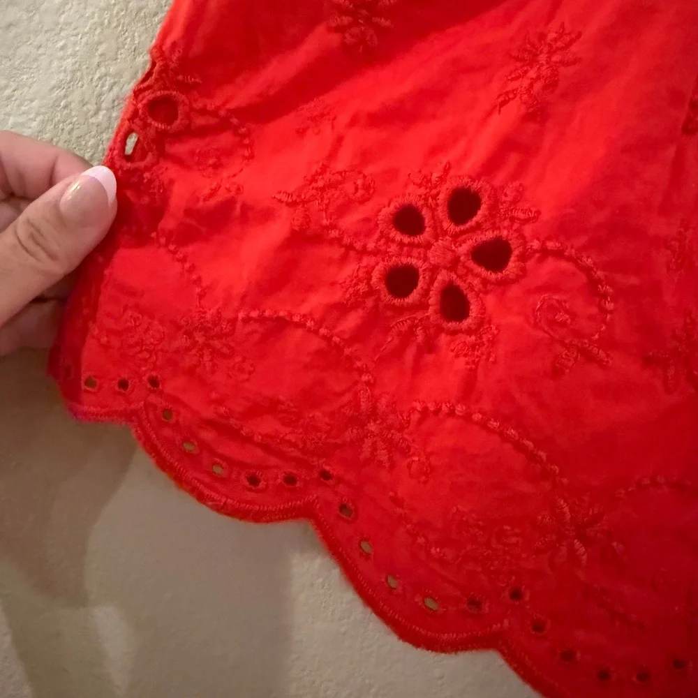 Free People Sweet Like Candy Shorts Women XL Red Eyelet Scalloped High Rise Boho